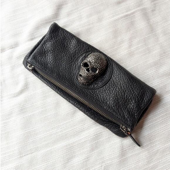 Thomas Wylde Handbags - Thomas Wylde Black Leather Crystal Skull Skeleton Clutch Bag